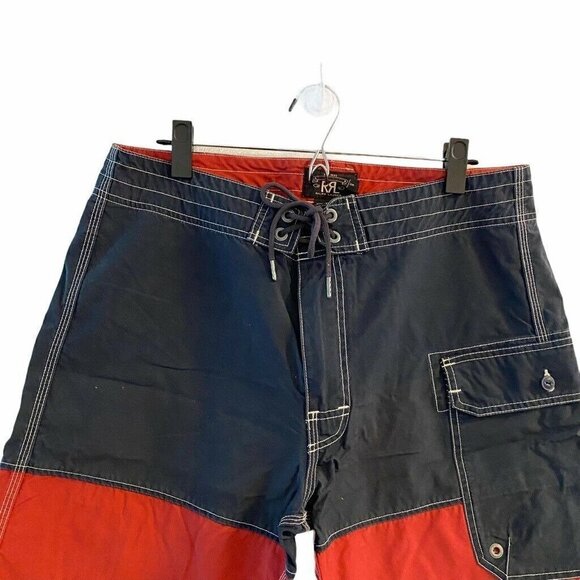 Surf By Double RL RRL Mens Board Shorts Swim Blue Red Drawstring 100% Cotton 34 - Picture 2 of 6